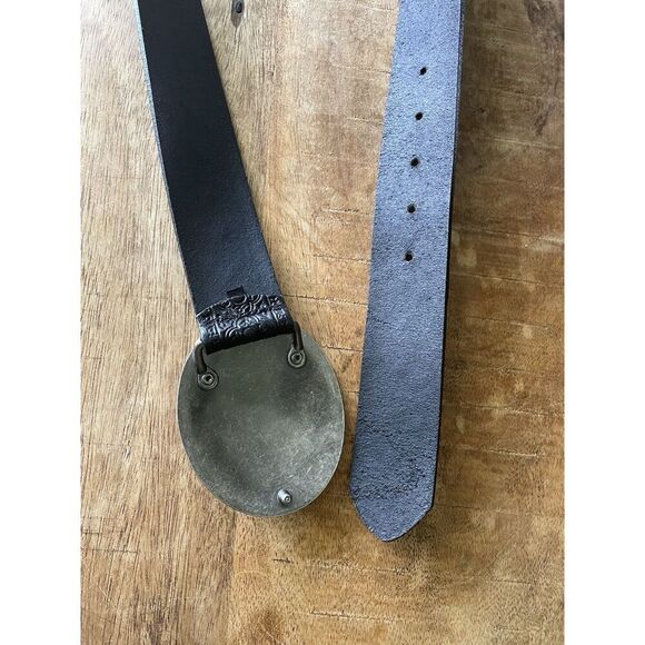 Cache Black Leather Belt L/XL Floral Buckle Italian Leather Canada - Picture 4 of 6